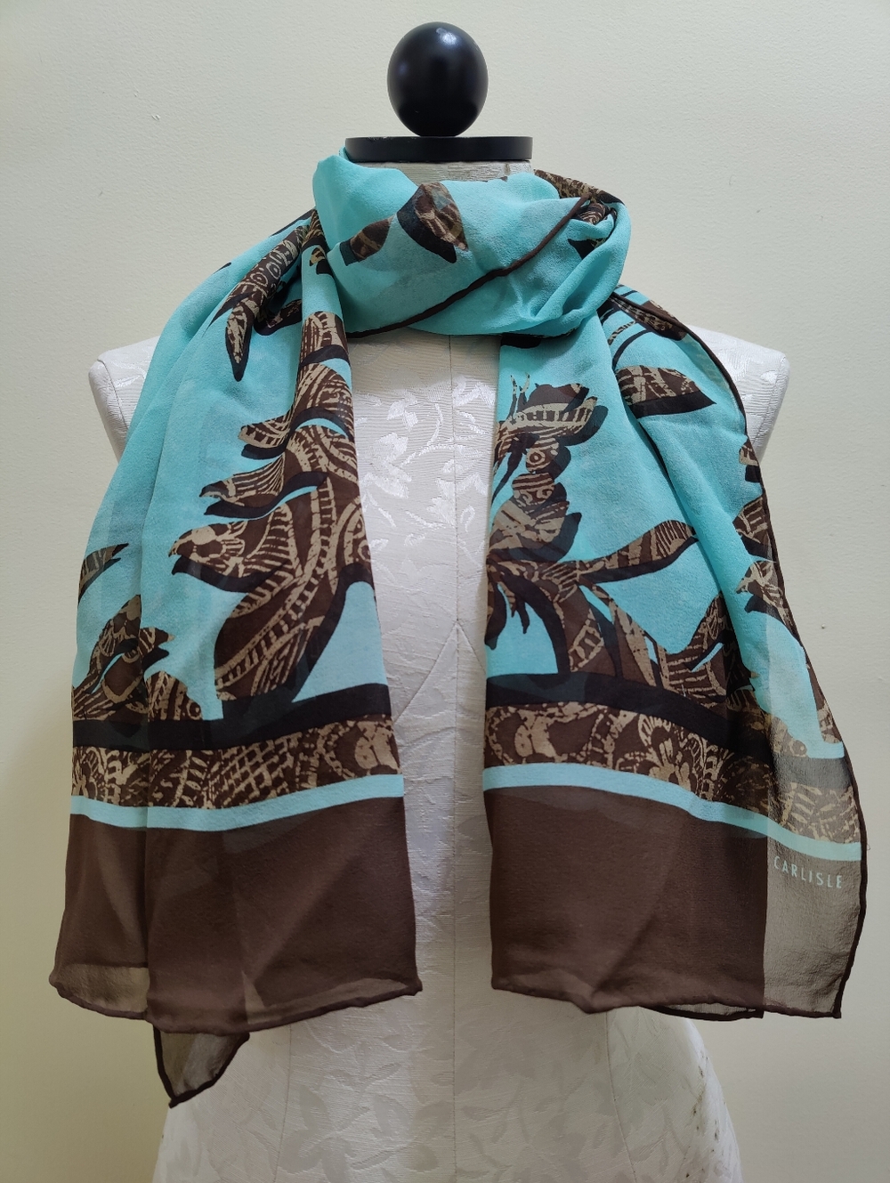 Vintage Designer Carlisle Silk Batik Patterned Scarf 19" x 59"